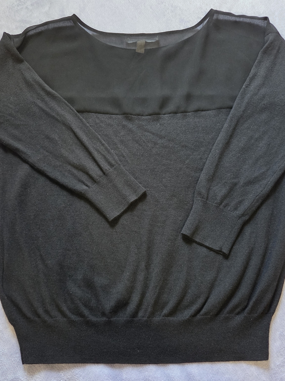 Banana Republic Black Long Sleeve Knit Top with Sheer Yoke - Picture 2 of 7